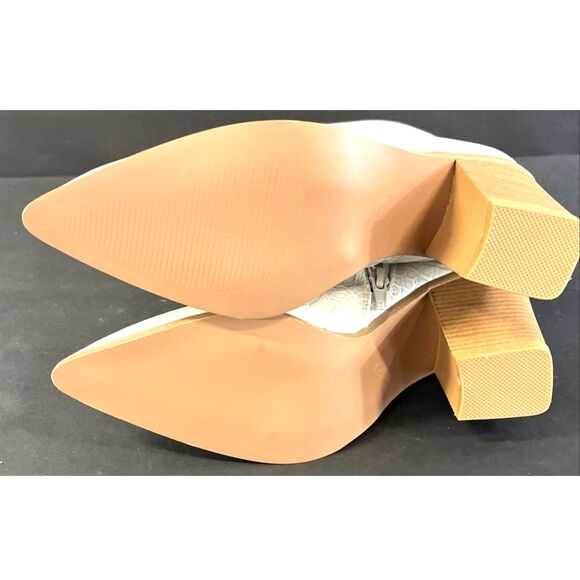 Size 7 Women's Lulus "Eleora" Bone Crocodile-Embossed Mid-Calf High Heel Boots - Picture 3 of 5